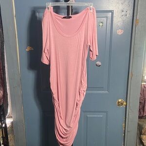 Mother Bee Maternity Soft Pink Ruched Midi Dress